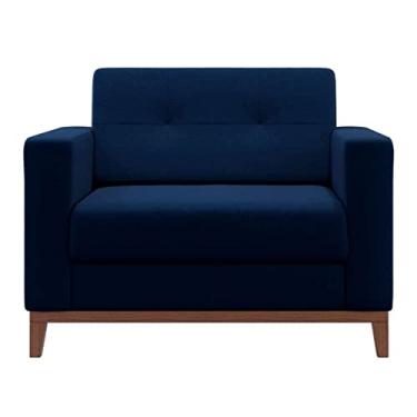 Imagem de Poltrona Living Pés e Base em Madeira Linho Cotton Azul Marinho