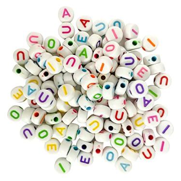 Imagem de Miçanga de Letra Redonda Barata Com Letras Coloridas Para Pulseira Colar Artesanato (Micanga Branca Letras Coloridas)
