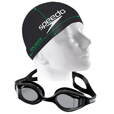 Imagem de Kit Natação Speedo Óculos Focus + Touca Big Silicone Cabelos Volumosos (Preto/Fumê)