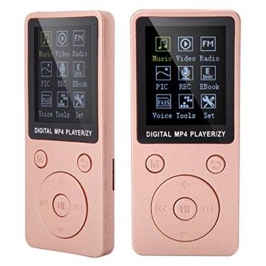 Imagem de Leitor de MP3/MP4 portátil compatível com gravação de rádio e vídeo, cronômetro embutido, suporta cartão de memória de até 32 G com longo tempo de espera para fones de ouvido (ouro rosa)