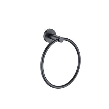 Imagem de Barra de toalha preta fosca rack de banheiro ganchos dispensador caixa de sabão anel de toalha escova higiênico suporte de papel conjunto de acessórios de banheiro, anel de toalha B