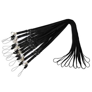 Imagem de Wisdompro Pacote com 10 cordões de poliéster de 55,88 cm com gancho em J e fivela removível para celulares, iPods, USB, chaves e porta-crachá de identificação, Preto