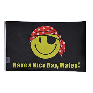 Imagem de PringCor Bandeira de rosto feliz pirata 0,9 x 1,5 m Have a Nice Day Matey Boat Nautical Gift