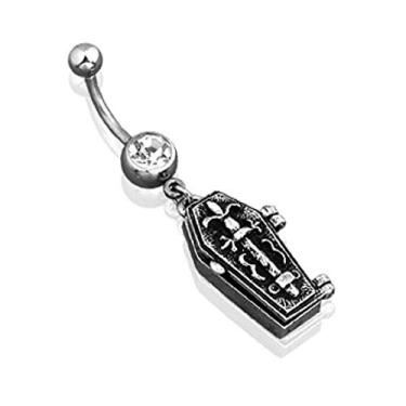 Imagem de Piercing de umbigo de caixão - realmente abre! - Aço cirúrgico 316L 14g pingente de umbigo - Tom prateado