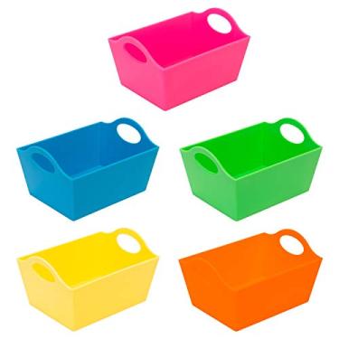 Imagem de Simplify Neon, pacote com 5, mini recipientes de armazenamento, caixas, gaveta, organização de escritório. Bom para brinquedos, acessórios de cabelo, grampos de bobby, Q-Tips, itens pequenos