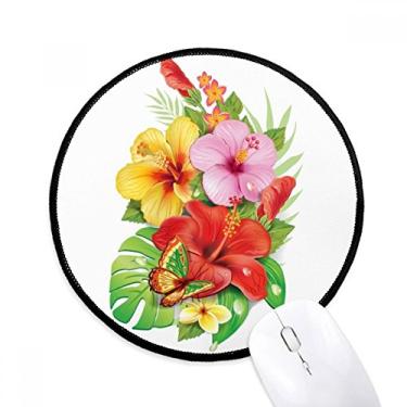 Imagem de DIYthinker Bouquet Flowers Butterfly Best Wish Mouse Pad Desktop Office Tapete Redondo para Computador