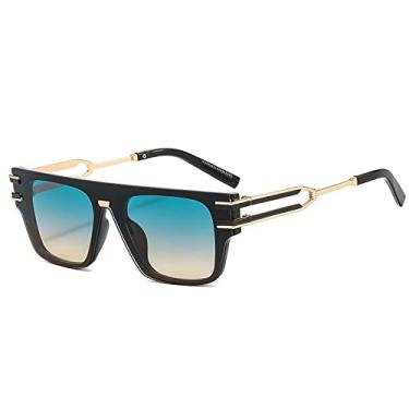 Imagem de Óculos de sol quadrados pequenos exclusivos de uma peça para moda feminina óculos de sol gradiente preto masculino óculos de liga vintage, verde dourado, tamanho único