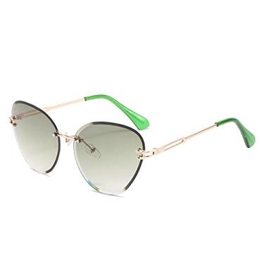 Imagem de Óculos de sol sem aro designer feminino masculino clássico olho de gato óculos de sol moda lente gradiente sem moldura óculos de direção uv400, verde, tamanho único