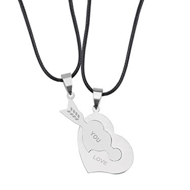 Imagem de CNBPIC Colar Costura Casal 3.5 * 3Cm Pingente de Aço Inoxidável 50Cm Corrente Joias Presente