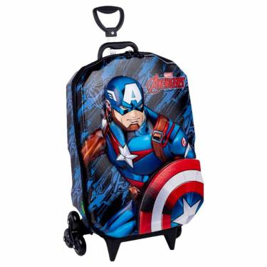 Imagem de Mochila 3D de Rodinhas Infantil - Marvel Avengers - Capitão América - Maxtoy