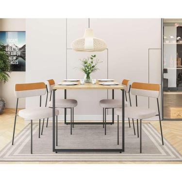 Imagem de conjunto de mesa de jantar retangular com tampo  porto e 4 cadeiras mila linho bege