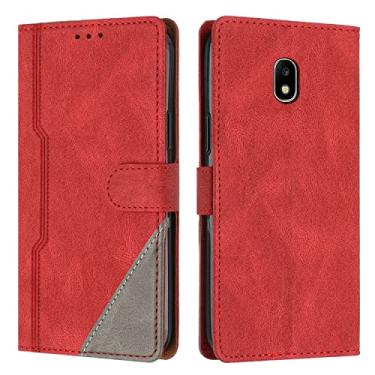 Imagem de Hee Hee Smile Capa tipo carteira com alça de pulso para Samsung Galaxy J7 Pro 2017 Premium PU couro magnético bolsa com zíper bolso para cartão vermelho