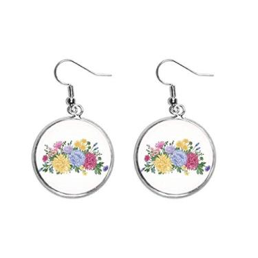 Imagem de Brinco feminino com pingente de flor e flor de crisântemo verde