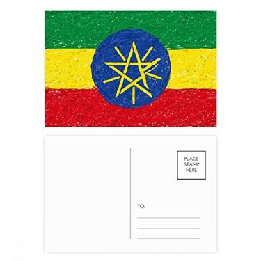 Imagem de Listras com bandeira da Etiópia e giz de cera, conjunto de cartões postais de aniversário para enviar cartões de agradecimento