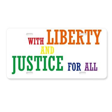 Imagem de DIYthinker LGBT Placa de licença com bandeira de arco-íris Liberdade e Justiça Decoração de aço inoxidável para automóveis