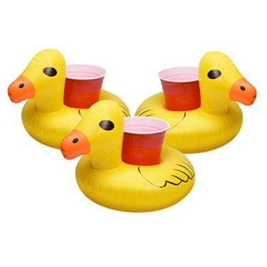 Imagem de GoFloats Porta-bebidas infláveis para piscina e banheira de hidromassagem (pacote com 3) (escolha - unicórnio, flamingo, palmeira e mais)