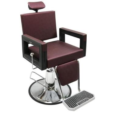 Imagem de Poltrona Cadeira Reclinável Barbeiro Maquiagem Salão Dompel - Vinho Ba