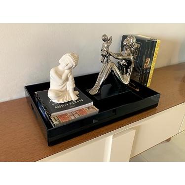 Imagem de Bandeja de Acrílico Decorativa Preta Grande Retangular Café com Alça