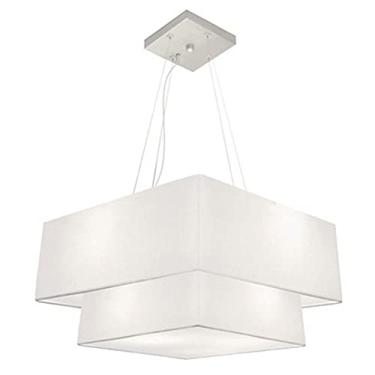 Imagem de Lustre Pendente Quadrado Cúpula Tecido 25/50x35 cm, Vivare Iluminação, Pendente4066 BRBR, Branco, Médio