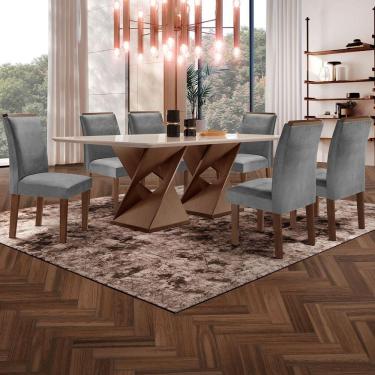Imagem de Mesa de Jantar 6 Lugares Genova/Luísa com Vidro Chocolate/Off White/Cinza - Cel Móveis