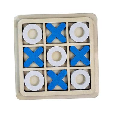 Imagem de Fancyes Tic tac toe de madeira jogo de tabuleiro xo brinquedo de mesa clássico jogo de família decoração de mesa de café para crianças adultos 18cm x 18cm, Branco azulado