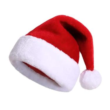 Imagem de YESBAY Chapéu de Papai Noel com Pompom Natal Noel Pelúcia Macia Fuzzy para Adultos Crianças Crianças Reutilizável Lavável Estilo Clássico Vermelho Branco Festas de Natal Miúdo Um
