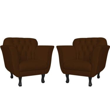 Imagem de Kit 2 Poltronas Decorativa Dália Suede Marrom Pés Madeira Mz Decor