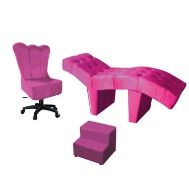 Imagem de Kit Maca Estética 60cm Com Cadeira Mocho Giratória E Escadinha Suede Rosa Pink - D House Decor