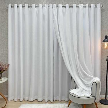 Imagem de Cortina Nuance Microfibra Gaze Linho 4,00x2,70m Sala Quarto Varão 4m - Branco