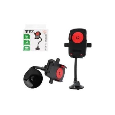 Imagem de Suporte Veicular Para Celular Smartphone GPS Articulado Universal Ventosa de Fixação no Parabrisa Painel 360º Ajustavél Firme Haste Grossa Preto e Vermelho Mex C-1023