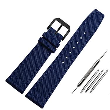 Imagem de BCMCBV Pulseira de relógio de nylon para IWC série piloto português 20mm 21mm 22mm pulseira de relógios de pulso pulseira de lona preta azul verde pulseira de relógio (cor: A-azul-preto, tamanho:
