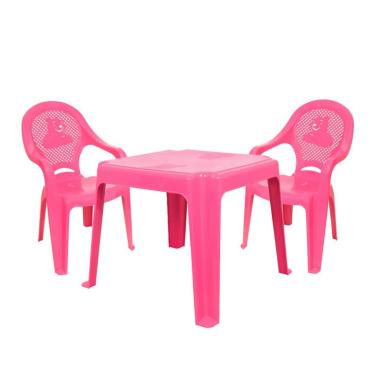 Imagem de Conjunto de Mesa de Plástico com 2 Cadeiras Infantil Happy Rosa