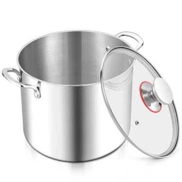 Imagem de E-far Panela de Aço Inoxidável de 10 Litros, Triplo Fundo com Tampa de Vidro e Alças, Ideal para Cozinhar, Ferver e Estufar, Lavável na Lavadora