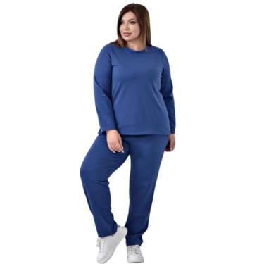 Imagem de Conjunto Calça e Blusa Feminino Térmico Segunda Pele com Interior Peluciado Plus Size (Azul, GG)