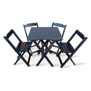 Imagem de Conjunto De Mesa Dobravel Com 4 Cadeiras Dobráveis De Madeira 70X70 Cm