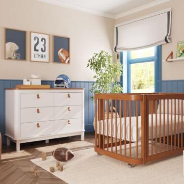 Imagem de Berço 3 em 1 Evolutivo e Cômoda 6 gavetas Linha Cromo Nogueira com Branco Quater