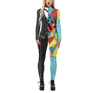 Imagem de Women’s High Neck Skull Jumpsuit One Piece Halloween Jumpsuit Print Cosplay Bodysuit Funny Skeleton Outfit Stretch Digital Bodysuit L