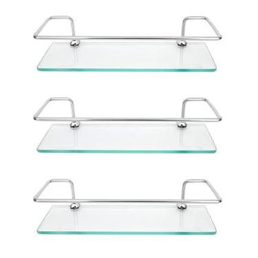 Imagem de Kit 03 porta shampoo reto 30 cm prateleira vidro temp. 6mm