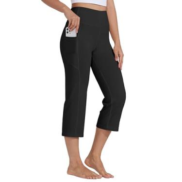 Imagem de Willit Calça capri feminina de ioga de cintura alta leggings cropped perna reta exercício atlético treino capris 53 cm, Preto, XXG