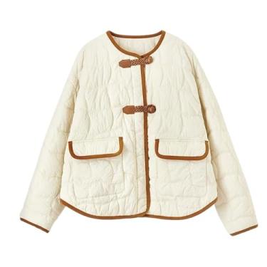 Imagem de JYHBHMZG Jaqueta feminina com enchimento quente estilo chinês outono inverno jaqueta parkas retrô de algodão feminino, Branco (white9), PP