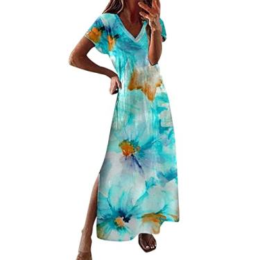 Imagem de Vestido de verão feminino manga curta plus size vestido midi Y2K vestido evasê boutique vestido casual de comunhão, Azul-celeste, G
