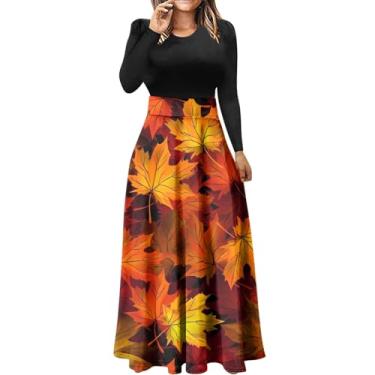 Imagem de Vestido feminino de manga longa solto com estampa de patchwork, vestidos maxi longos casuais 2023 roupas de outono plus vestidos com, Vermelho, GG
