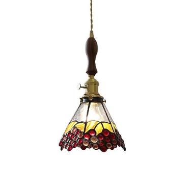Imagem de Luminária pendente de madeira japonesa, estilo tiffany, vintage, lâmpada pastoral, vidro, decoração de quarto, luminária pendente e27 16 * 31cm Stabilize