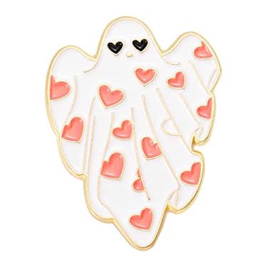 Imagem de Broche de Halloween de fantasma fofo esmalte amor coração folha boo fantasma alfinetes lapela jeans chapéus camisa jaquetas mochilas crachá broches pinos para mulheres meninas joias delicadas