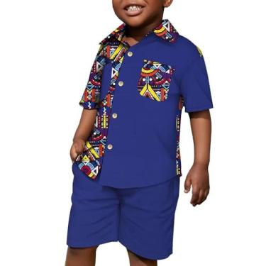 Imagem de XIAOHUAGUA Conjunto de 2 peças de camisa e shorts de manga curta com estampa africana para bebês meninos, roupas infantis, C6, 9-10 Anos