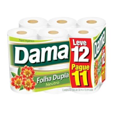 Imagem de Papel Higiênico Folha Dupla Neutro 30 Metros Dama 12 Rolos