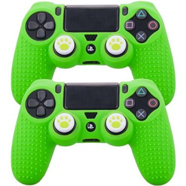 Imagem de YoRHa Capa de silicone para controle PS4 x 2 (verde) com punhos de polegar exclusivos x 4