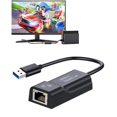 Imagem de Dnkeaur Adaptador LAN de Internet com fio, adaptador Ethernet para Nintendo Switch/Switch OLED, computador Mac, laptops Windows, adaptador USB para Ethernet, rede USB 3.0, acessórios para switch