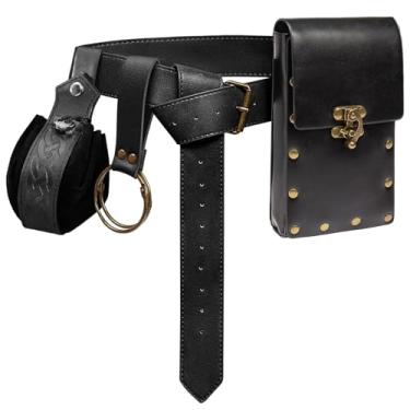 Imagem de Bolsa de cinto, bolsa de cintura, pochete steampunk, suporte de telefone, bolsa medieval, cinto de couro, renascentista, cosplay, acessórios para fantasia, 2 bolsas - preto, One Size, Conjuntos