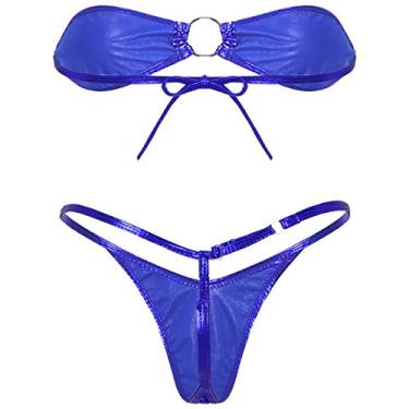 Imagem de Roupas Sensuais Conjuntos De Lingerie Erótica Com Amarração Nas Costas, Sutiã Fio Dental, Azul Profundo, Tamanho Único